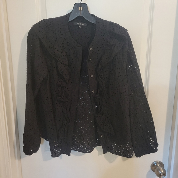 Madewell Eyelet Ruffle Front Blouse Size Medium - Picture 7 of 11